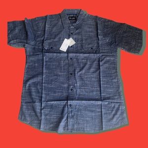 Men’s blue chambray 5Xl slim men’s button down casual shirt
